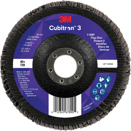 Cubitron 3 Conical  Flap Disc 1169F, 5" x 7/8", Type T29, 40+ Grit, Ceramic Moffatt Supply & Specialties