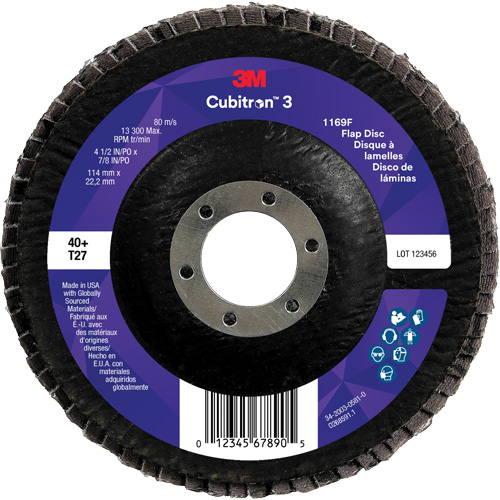 Disque &agrave; lamelles plate 1169F Cubitron 3, 4-1/2" x 7/8", Type T27, Grain 40+, C&eacute;ramique Moffatt Supply & Specialties