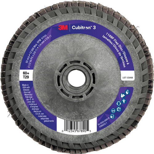 Disque &agrave; lamelles conique 1169F Cubitron 3 &agrave; changement rapide, 4-1/2" x 5/8"-11, Type T29, Grain 60+, C&eacute;ramique Moffatt Supply & Specialties