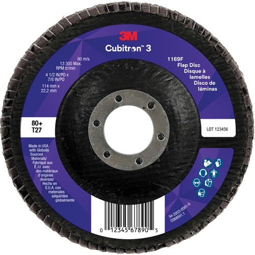 Disque &agrave; lamelles plate 1169F Cubitron 3, 4-1/2" x 7/8", Type T27, Grain 80+, C&eacute;ramique Moffatt Supply & Specialties