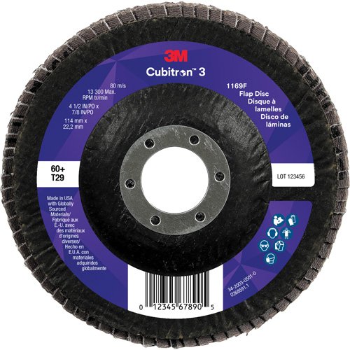 Cubitron 3 Conical  Flap Disc 1169F, 4-1/2" x 7/8", Type T29, 60+ Grit, Ceramic Moffatt Supply & Specialties