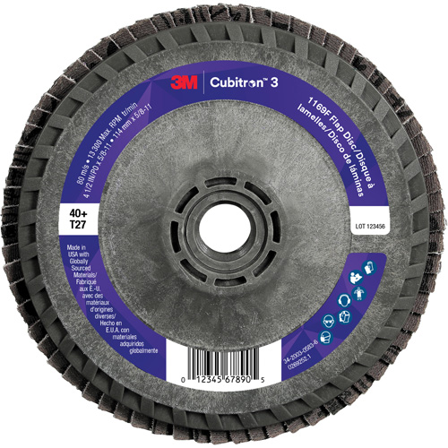 Disque &agrave; lamelles Cubitron 3 1169F, 4-1/2" x 5/8"-11, Type T27, Grain 40+, C&eacute;ramique Moffatt Supply & Specialties