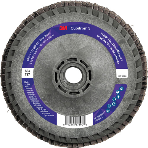 Disque &agrave; lamelles Cubitron 3 1169F, 5" x 5/8"-11, Type T27, Grain 60+, C&eacute;ramique Moffatt Supply & Specialties