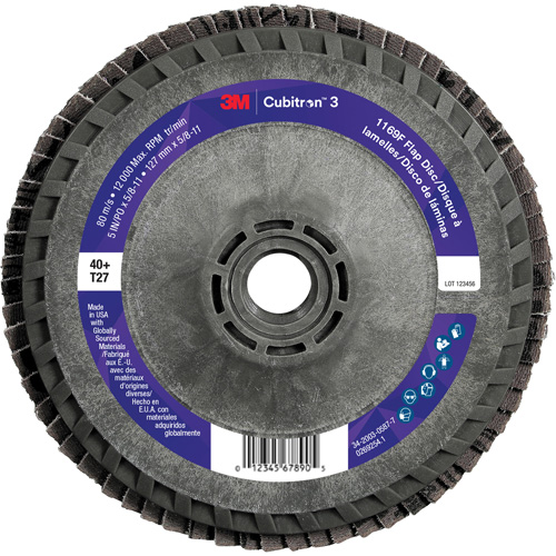 Disque &agrave; lamelles Cubitron 3 1169F, 5" x 5/8"-11, Type T27, Grain 40+, C&eacute;ramique Moffatt Supply & Specialties