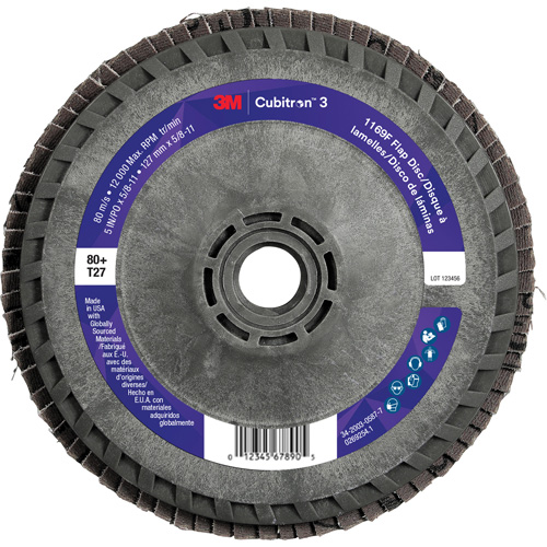 Disque &agrave; lamelles Cubitron 3 1169F, 5" x 5/8"-11, Type T27, Grain 80+, C&eacute;ramique Moffatt Supply & Specialties