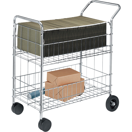 Wire Mail Cart, 200 lbs. Capacity, Chrome, 19" D x 30" L x 39-1/4" H, Chrome Plated Moffatt Supply & Specialties