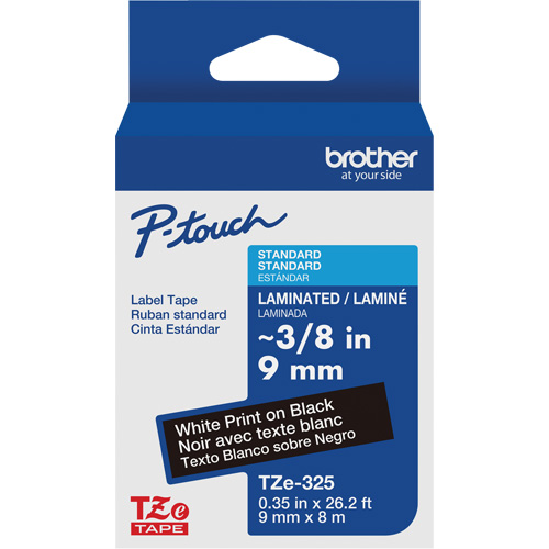 Syst&egrave;mes d'&eacute;tiquetage P-Touch, 9 mm x 314,96" ou 8 m, Blanc sur noir Moffatt Supply & Specialties
