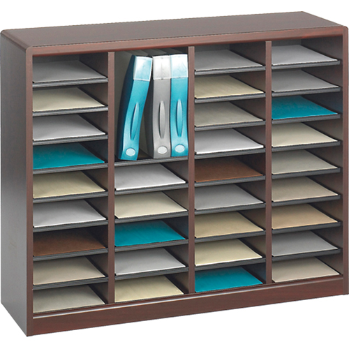 E-Z Stor&reg; Literature Organizer, Stationary, 36 Slots, Wood, 40" W x 3/4" D x 32-1/2" H Moffatt Supply & Specialties