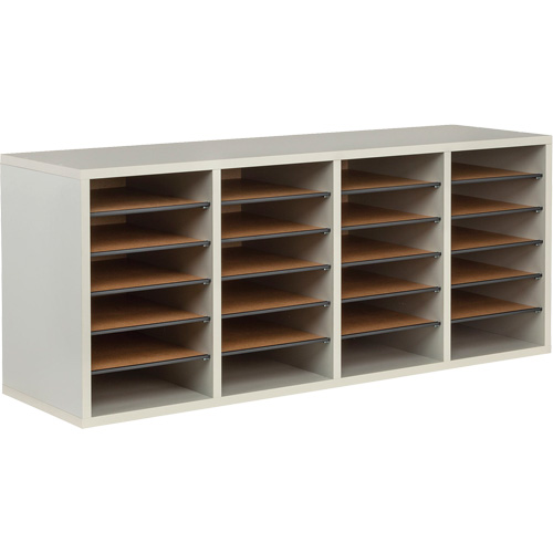Adjustable Compartment Literature Organizer, Stationary, 24 Slots, Wood, 39-1/4" W x 11-3/4" D x 16-1/4" H Moffatt Supply & Specialties