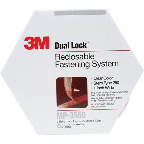 Attache refermable Dual Lock, Auto-appariement, 5 vg x 1", Adh&eacute;sif, Transparent Moffatt Supply & Specialties