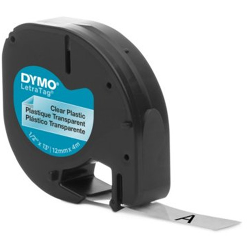 Labels for LetraTag Plus LT100-H, 12 mm x 157-12/25", Black on Clear Moffatt Supply & Specialties