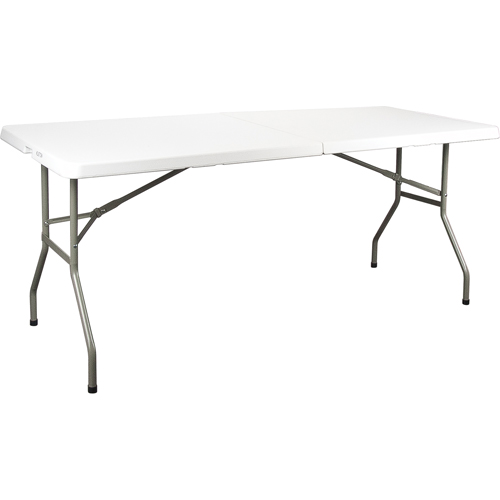 Table se pliant en deux, Rectangulaire, 72" l x 30" la, Poly&eacute;thyl&egrave;ne, Blanc Moffatt Supply & Specialties