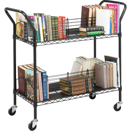 Double-Sided Wire Book Cart, 200 lbs. Capacity, Black, 18-3/4" D x 44" L x 39" H, Steel Moffatt Supply & Specialties