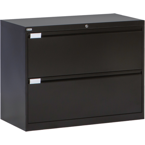 Lateral Filing Cabinet, Steel, 2 Drawers, 36" W x 18" D x 27-7/8" H, Black Moffatt Supply & Specialties