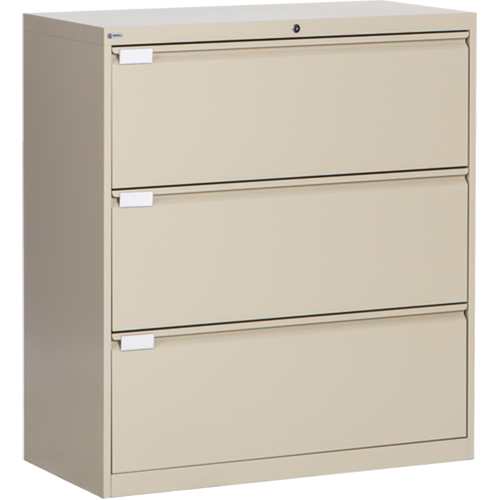 Lateral Filing Cabinet, Steel, 3 Drawers, 36" W x 18" D x 40-1/16" H, Beige Moffatt Supply & Specialties