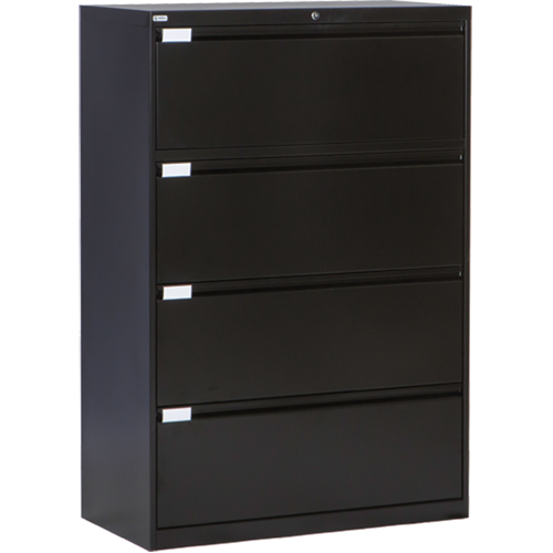 Lateral Filing Cabinet, Steel, 4 Drawers, 36" W x 18" D x 53-3/8" H, Black Moffatt Supply & Specialties