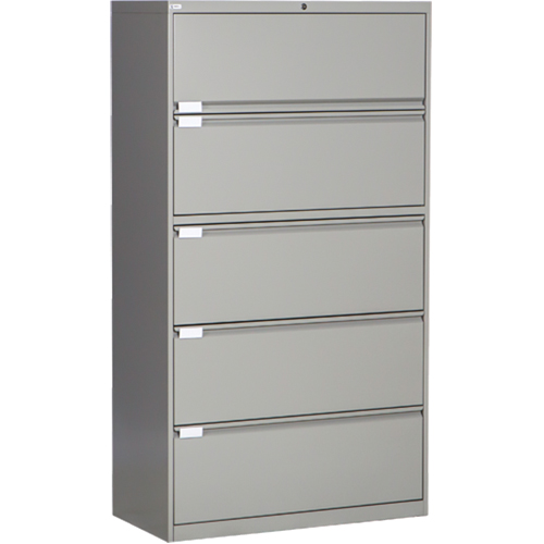 Lateral Filing Cabinet, Steel, 5 Drawers, 36" W x 18" D x 65-1/2" H, Grey Moffatt Supply & Specialties