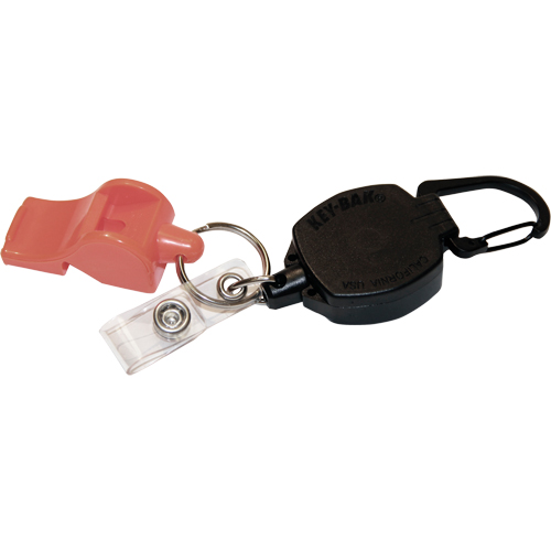 Self Retracting ID Badge and Key Reel with Whistle, Zinc Alloy Metal, 24" Cable, Carabiner Attachment Moffatt Supply & Specialties