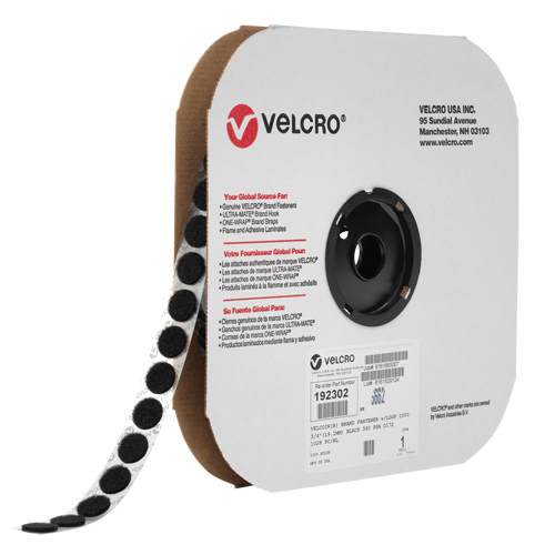 Velcoin&reg; Fastener, Hook, 3/4" Dia., Adhesive, Black Moffatt Supply & Specialties