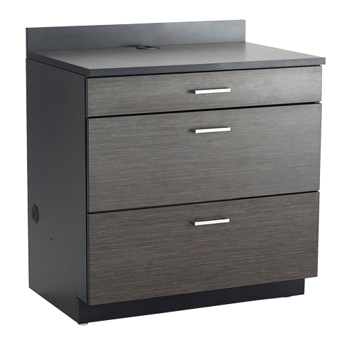 Modular Base Cabinet, 3 Drawers, 36" W x 25" D x 39" H, Asian Night/Black Moffatt Supply & Specialties