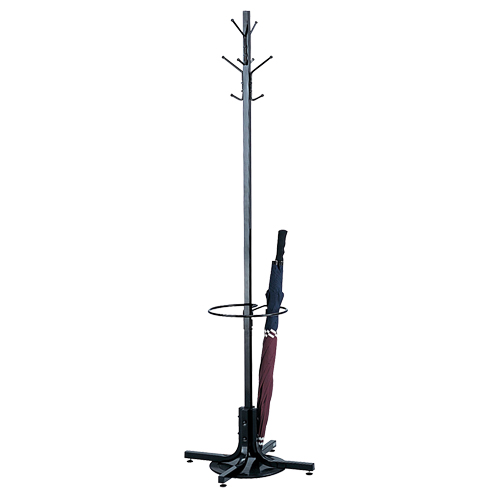 Coat Rack with Umbrella Stand, 70" H, Black, 4 Hook(s) Moffatt Supply & Specialties