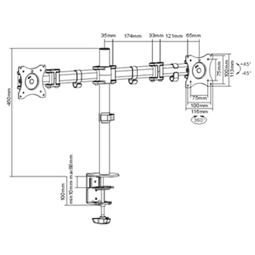 Bras double pour moniteur ActivErgo Moffatt Supply & Specialties