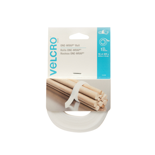 One-Wrap&reg; Fastener Tape, Hook & Loop, 12' x 3/4", Self-Grip, White Moffatt Supply & Specialties