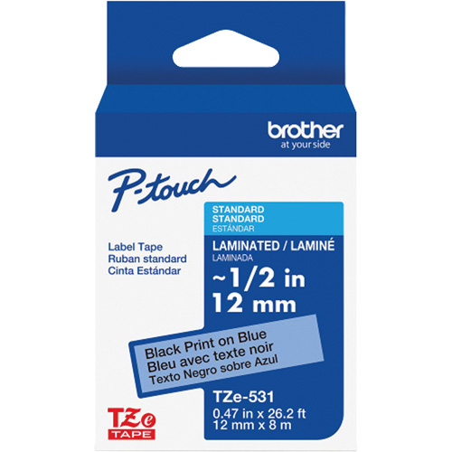 Laminated Tape for P-Touch&reg;, 12 mm x 8 m, Black on Blue Moffatt Supply & Specialties