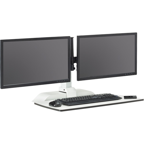 Soar Sit/Stand Electric Desk with Dual Monitor Arm, Desktop Unit, 37-1/4" H x 27-3/4" W x 22" D, White Moffatt Supply & Specialties