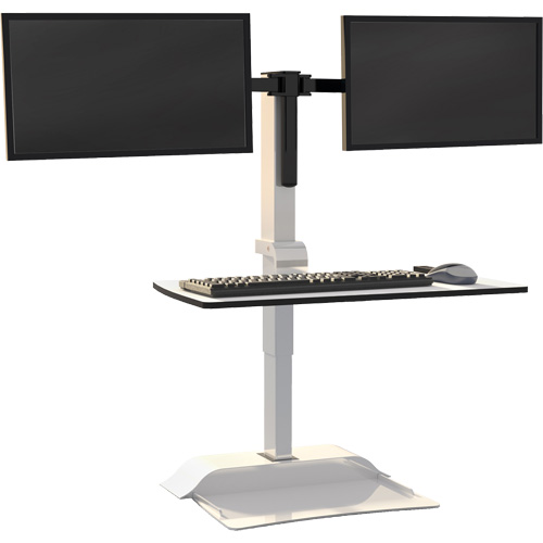 Soar Sit/Stand Electric Desk with Dual Monitor Arm, Desktop Unit, 37-1/4" H x 27-3/4" W x 22" D, White Moffatt Supply & Specialties