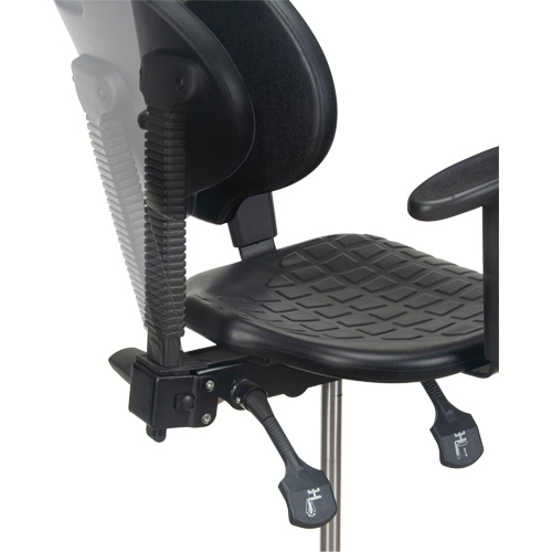 Tabouret ergonomique robuste avec accoudoirs r&eacute;glables, Stationnaire, Ajustable, 39" - 48", Polyur&eacute;thane Si&egrave;ge, Noir Moffatt Supply & Specialties