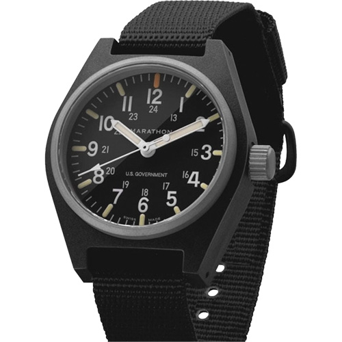 General Purpose Quartz with MaraGlo Watch, Analog, Battery Operated, 0.6" W x 1.3" D x 0.4" H, Black Moffatt Supply & Specialties