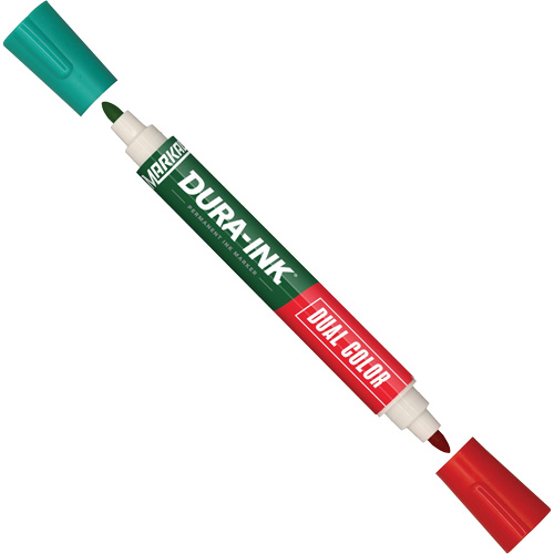Markal&reg; Dura-Ink&reg; Dual Colour Permanent Ink Marker, Green/Red, Bullet Tip Moffatt Supply & Specialties
