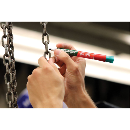 Markal&reg; Dura-Ink&reg; Dual Colour Permanent Ink Marker, Green/Red, Bullet Tip Moffatt Supply & Specialties