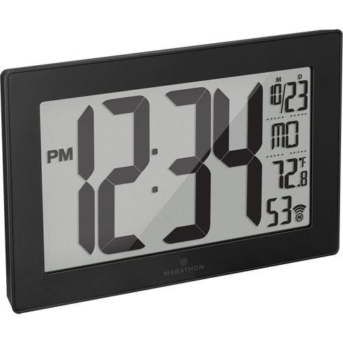 Self-Setting & Self-Adjusting Wall Clock with Stand, Digital, Battery Operated, Black Moffatt Supply & Specialties