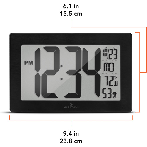 Self-Setting & Self-Adjusting Wall Clock with Stand, Digital, Battery Operated, Black Moffatt Supply & Specialties