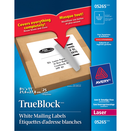 &eacute;tiquettes d'exp&eacute;dition au laser TrueBlock, 11" la x 8,5" la x Blanc Moffatt Supply & Specialties