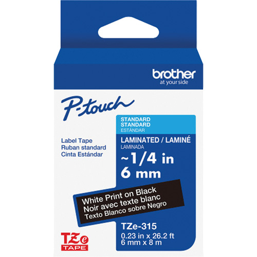 TZe-315 Laminated Tape for TZe-Compatible P-Touch Label Makers, White on Black, 0.23" Width Moffatt Supply & Specialties