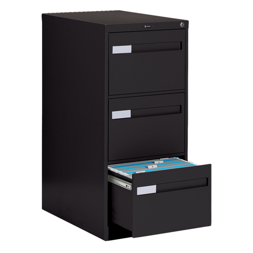 Vertical Filing Cabinet with Recessed Drawer Handles, 3 Drawers, 18.15" W x 26.56" D x 40" H, Black Moffatt Supply & Specialties