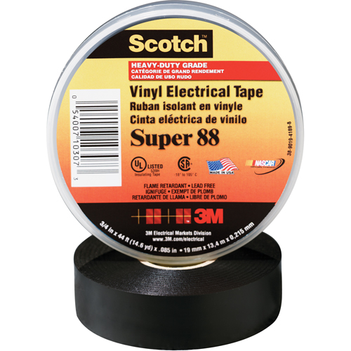 Rubans en vinyle Super 88 Scotch, 19 mm (3/4") x 20,1 m (66'), Noir, 8,5 mils Moffatt Supply & Specialties