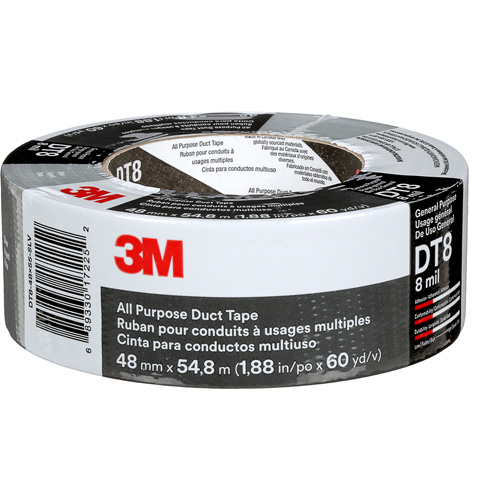 DT8 All-Purpose Duct Tape, 8 mils, Silver, 48 mm (2") x 55 m (180') Moffatt Supply & Specialties