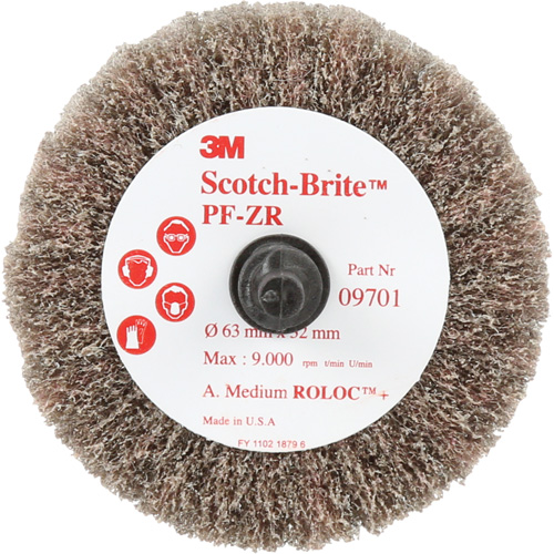 Brosse &agrave; lamelles pour labrasion et le polissage PF-ZR Roloc Scotch-Brite, Oxyde d'aluminium, Grain Moyen, 2-1/2" x 1-1/4" Moffatt Supply & Specialties