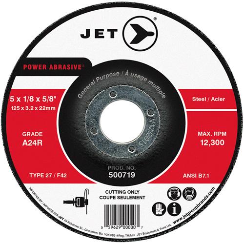 Power Abrasive Cut-Off Wheel, 5" x 1/8", 7/8" Arbor, Type 27, 12300 RPM Moffatt Supply & Specialties
