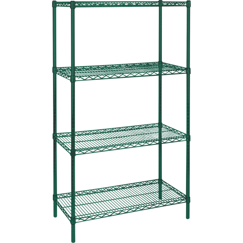 Heavy-Duty Green Epoxy Finish Wire Shelving, 4 Tiers, 30" W x 63" H x 14" D Moffatt Supply & Specialties