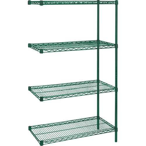 Heavy-Duty Green Epoxy Finish Wire Shelving, Add-On Kit, 4 Tiers, 36" W x 63" H x 24" D Moffatt Supply & Specialties