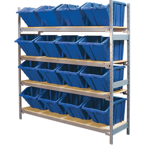 Wide Span Shelving with Jumbo Plastic Bins, Steel, Boltless, 800 lbs. Capacity, 66" W x 72" H x 18" D Moffatt Supply & Specialties