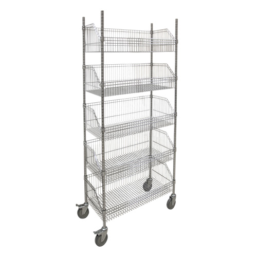 Wire Basket Shelving Cart, 5 Tiers, 36" W x 80" H x 18" D Moffatt Supply & Specialties