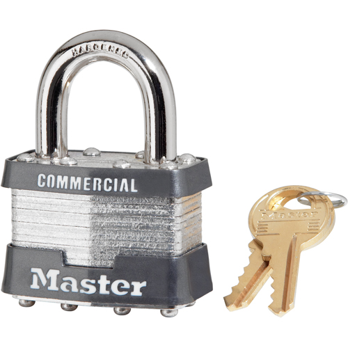 Commercial Padlock, Silver, Keyed Different, Laminated Steel, 1-9/16" Width Moffatt Supply & Specialties