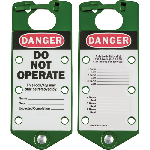 Labeled Lockout Hasps, Green Moffatt Supply & Specialties