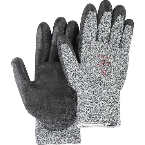 Salt & Pepper Knit Gloves With Black Palm Coating, Size Small/7, Polyurethane Coated, HPPE Shell, ANSI/ISEA 105 Level 2 Moffatt Supply & Specialties